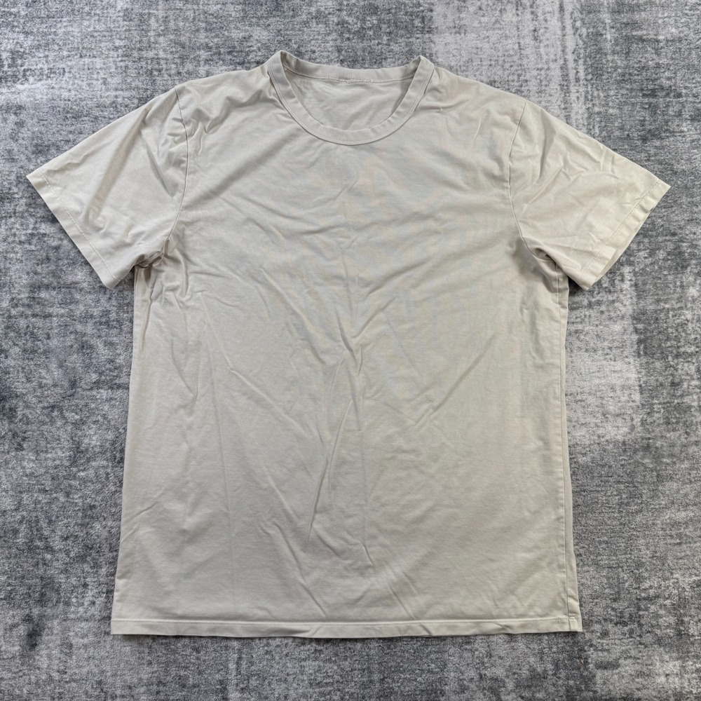 Lululemon Shirt Mens Medium Cream Basic T-Shirt Stretch Cotton Capsule Minimal
